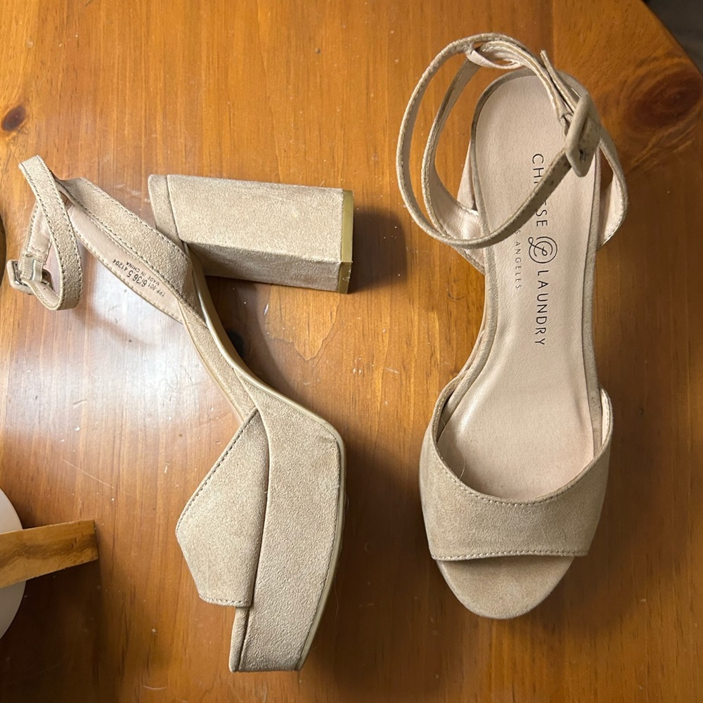 Nude platform heeled sandals